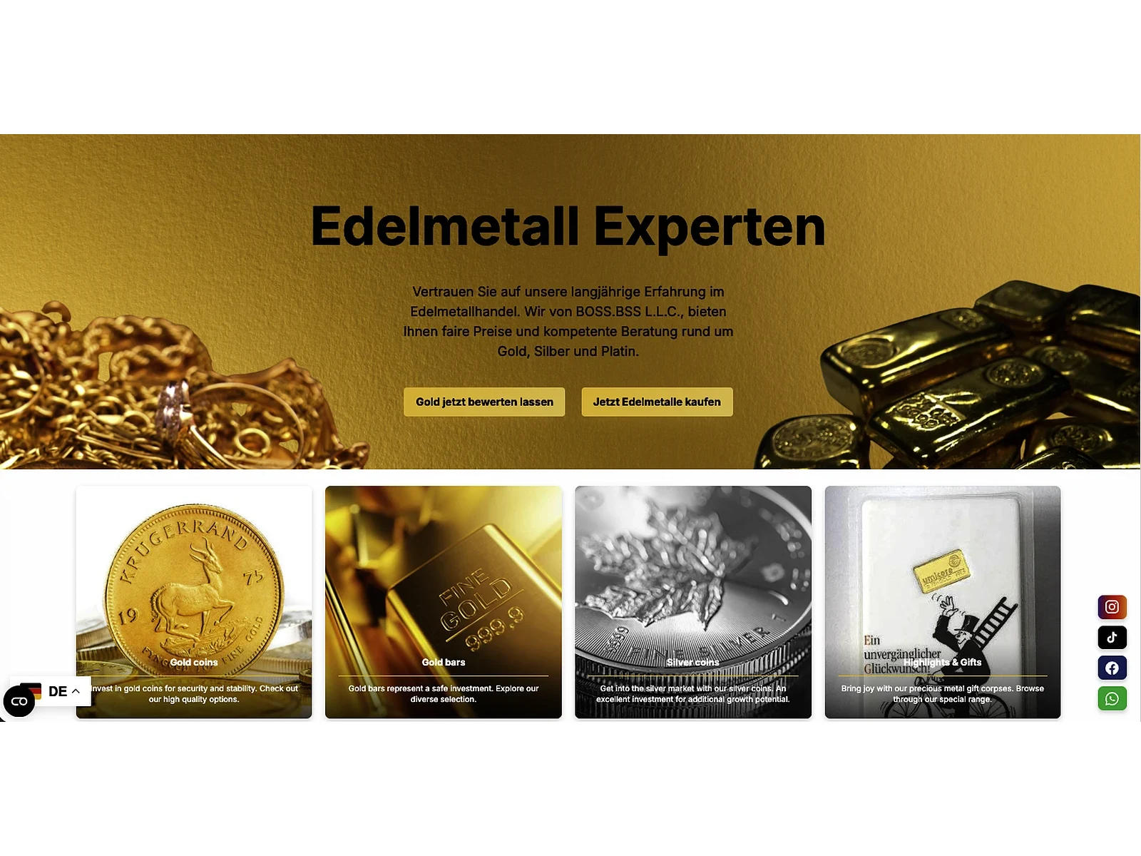 Edelmetall Sortiment: Münzen und Barren