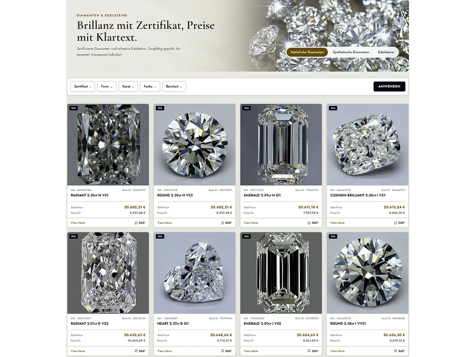 Zertifizierte Diamanten mit GIA Zertifikat